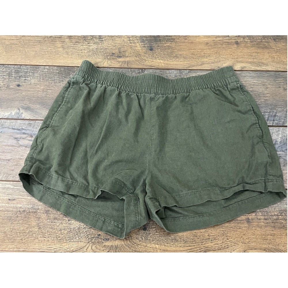 Old Navy Womens L Olive Green Linen Blend Elastic Waist Shorts Coastal Travel